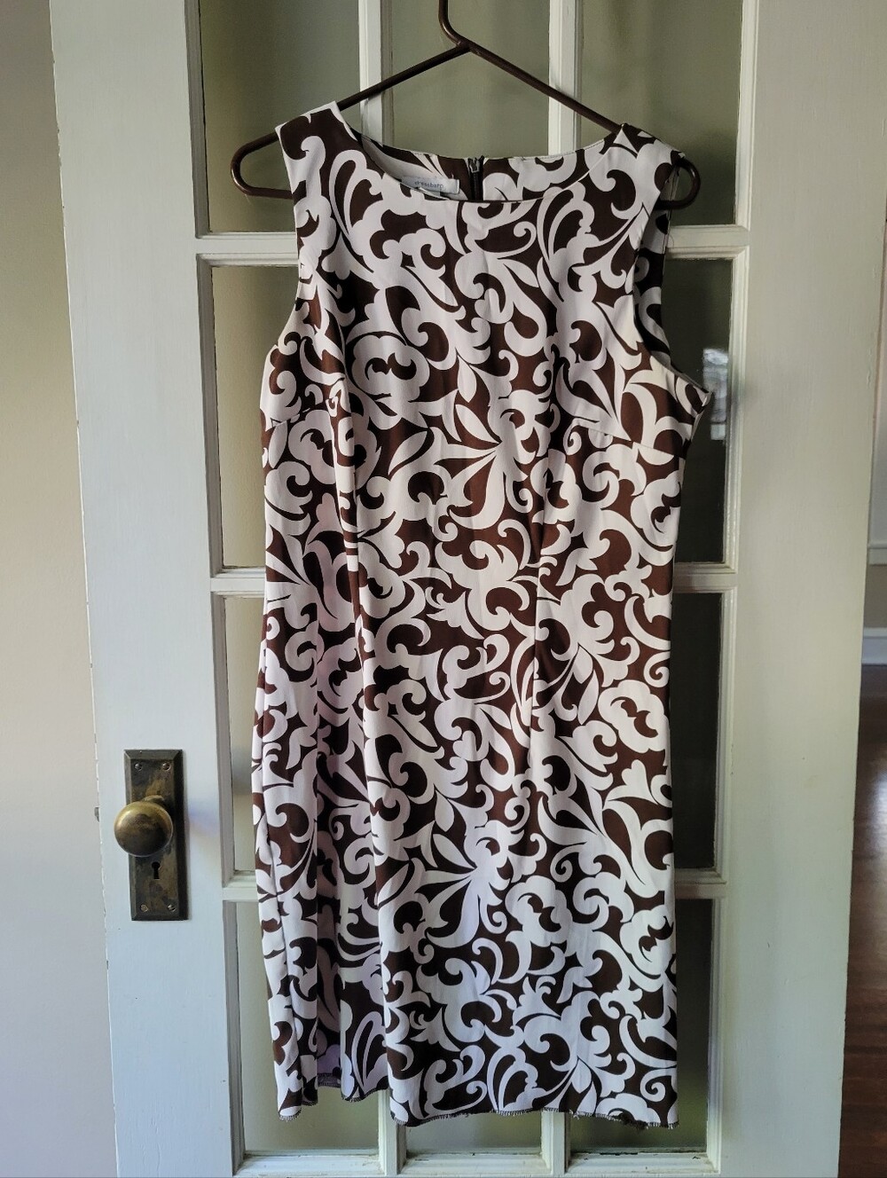 DRESSBARN Brown & White Symmetrical Print Dress Size 12 Casual Church Business